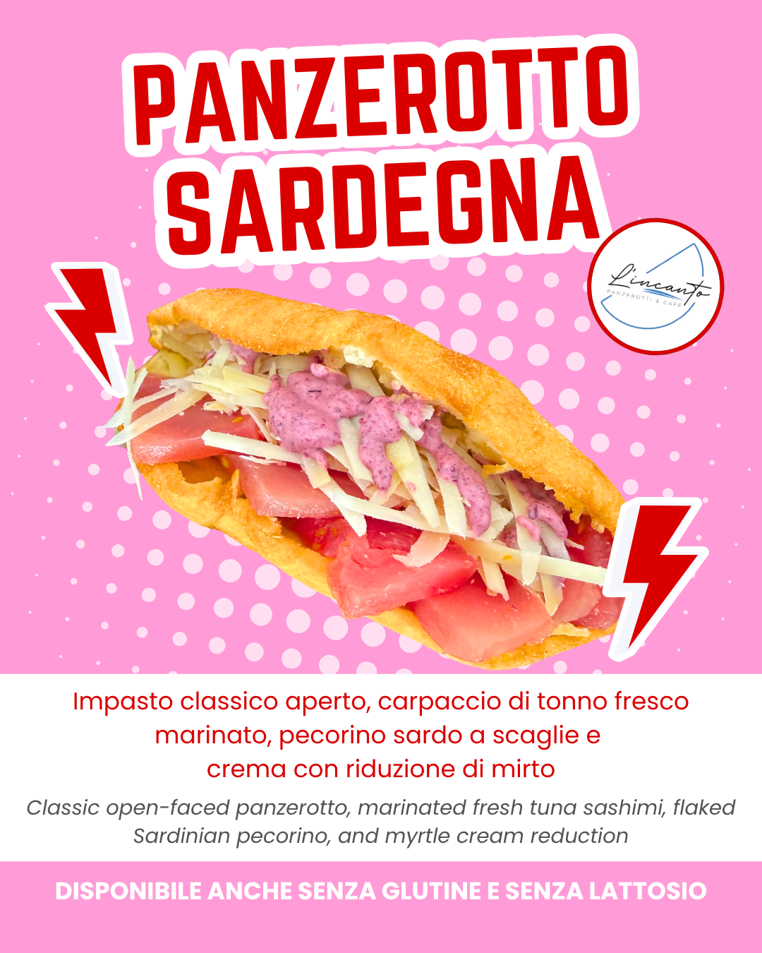 SPECIAL EDITION - Panzerotto Sardegna con Carpaccio di Tonno fresco marinato, Pecorino Sardo a Scaglie e Crema con Riduzione di Mirto