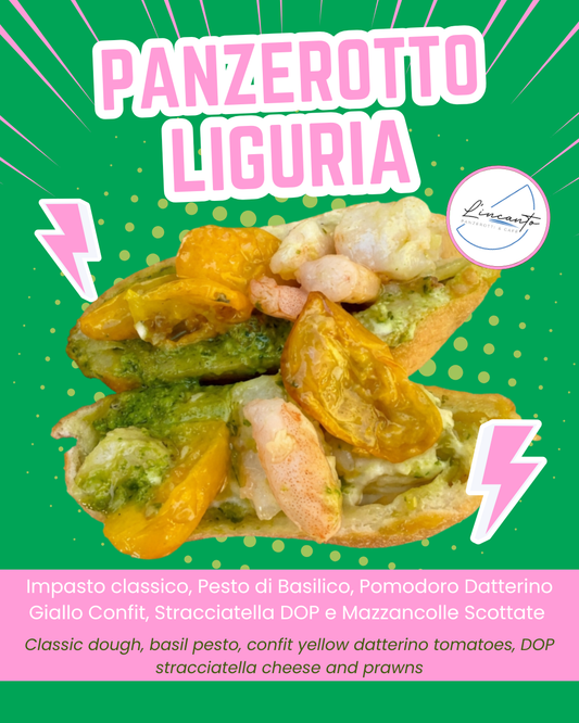 SPECIAL EDITION - Panzerotto Liguria con Pesto di Basilico, Datterino Giallo Confit, Stracciatella DOP e Mazzancolle Scottate