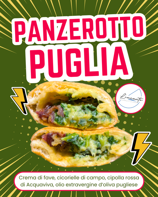 SPECIAL EDITION - Panzerotto PUGLIA con Crema di Fave, Cicorielle di campo, Cipolla Rossa di Acquaviva delle Fonti e Olio Extravergine d'oliva